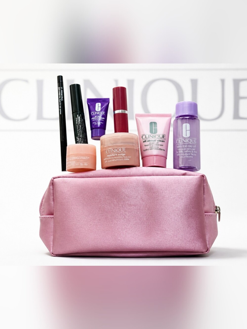 Clinique Pink Skincare Travel Set with Pink Pouch